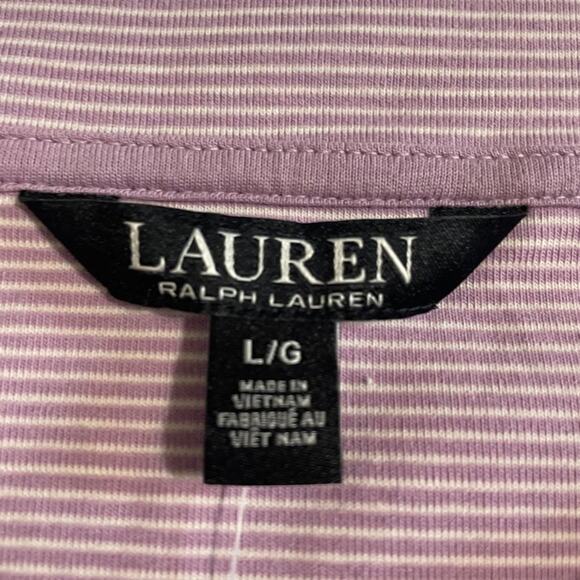 Lauren Ralph Lauren Purple White Striped Slim Fit Cotton Top Womens Large - Picture 11 of 12